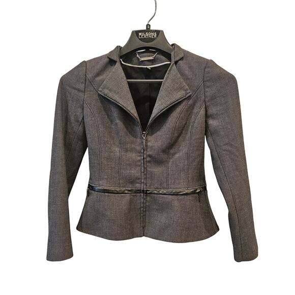 WHBM WHITE HOUSE BLACK MARKET SIZE 00 Zip up BLAZER JACKET GRAY/ BLACK - Picture 1 of 6